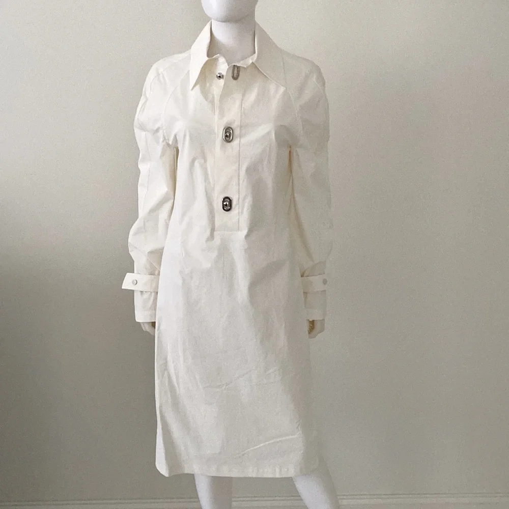 BOTTEGA VENETA MIDI SHIRT WOMEN'S LONG SLEEVE DRESS WHITE NEW - Picture 7 of 15